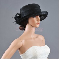 Newest Ladies Church Hat Kentucky Derby Hat Sinamay Wide Brim Wedding Black Hat  eb-03027755